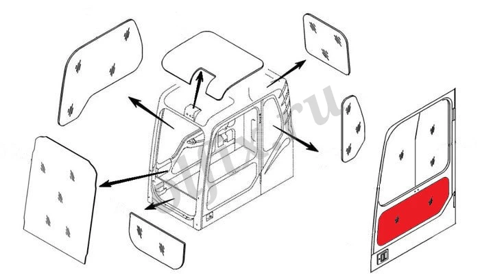 Стекло двери нежнее (триплекс) 4651658 HITACHI серия ZAXIS-3