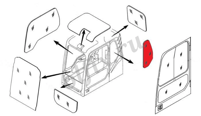 Стекло кабины левое за дверью (триплекс) 4651657 HITACHI серия ZAXIS-3