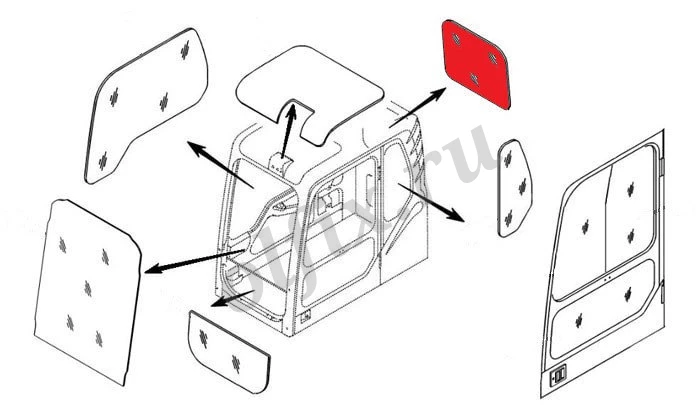 Стекло кабины заднее (триплекс) 71N6-02750 Hyundai R140-R500 серия 7 и 7A