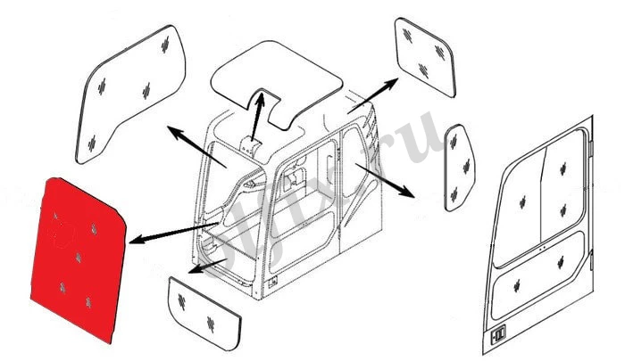Стекло лобовое верхнее (триплекс) 4602562 / 4448306 HITACHI серия ZAXIS, ZAXIS-3G
