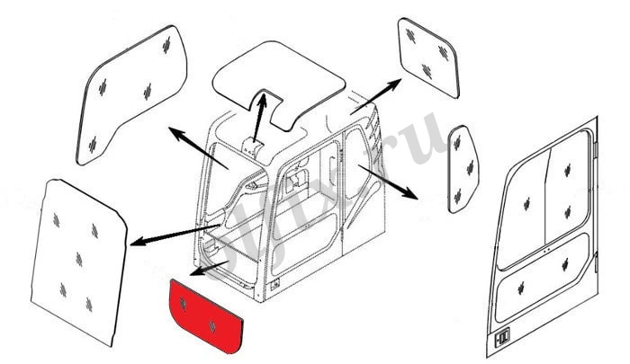 Стекло лобовое нижнее (триплекс) 4651654 HITACHI серия ZAXIS-3